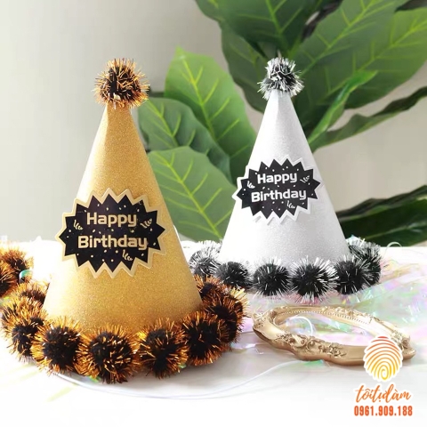 Mũ sinh nhật viền bi ánh kim