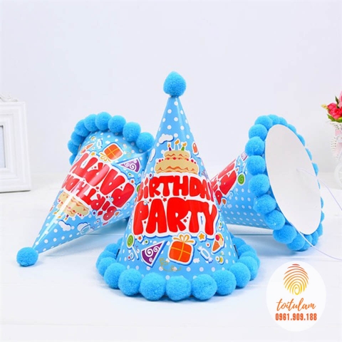 Mũ sinh nhật viền bi BIRTHDAY PARTY