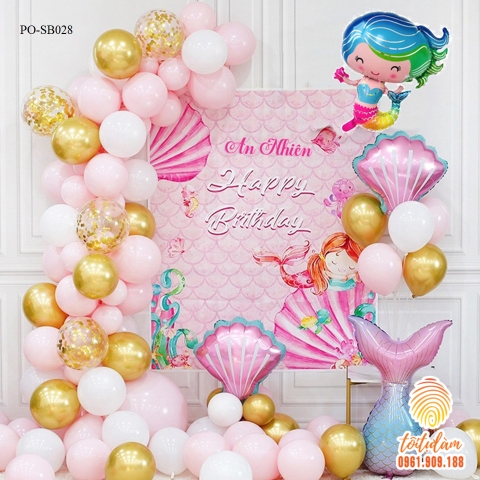 SET PHÔNG TRANG TRÍ SINH NHẬT BÉ GÁI CHỦ ĐỀ NÀNG TIÊN CÁ PO-SB028