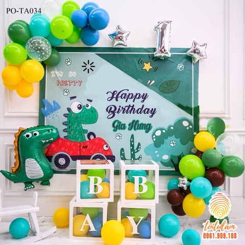 SET BÓNG TRANG TRÍ SINH NHẬT BÉ TRAI CHỦ ĐỀ KHỦNG LONG PO-TA034