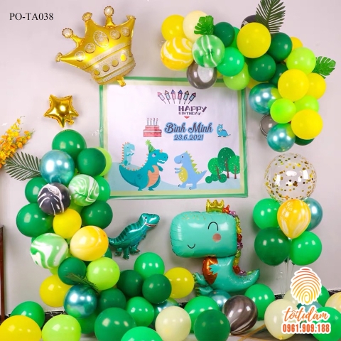 SET BÓNG TRANG TRÍ SINH NHẬT BÉ TRAI CHỦ ĐỀ KHỦNG LONG PO-TA038