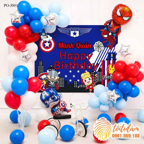 SET BÓNG TRANG TRÍ SINH NHẬT BÉ TRAI CHỦ ĐỀ SIÊU NHÂN, ANH HÙNG PO-J001