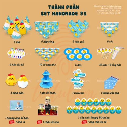 Set bàn handmade gà con xanh