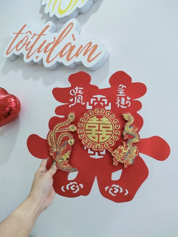 Chữ hỷ nhung dùng trong ngày cưới- mẫu Rồng Phượng