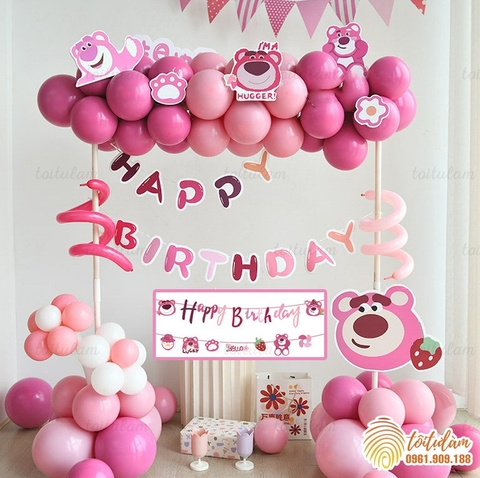 TRANG TRÍ SINH NHẬT CHO BÉ CHỦ ĐỀ GẤU DÂU KD001