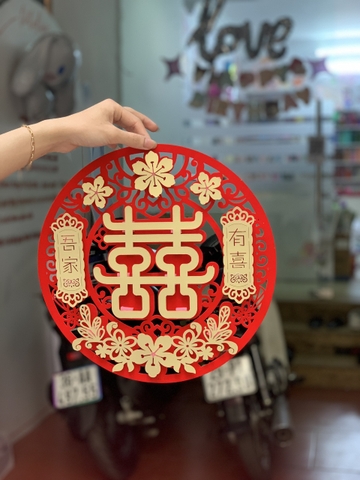 Chữ hỷ nỉ tròn có sẵn keo dùng trong ngày cưới