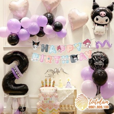 KUROMI - SET BÓNG SINH NHẬT CHO BÉ GÁI KÈM DÂY CHỮ SD-KC006