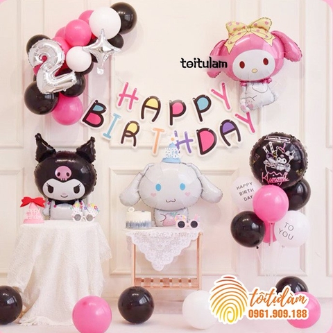 KUROMI - SET BÓNG SINH NHẬT CHO BÉ GÁI KÈM DÂY CHỮ SD-KC007