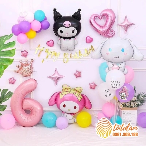 KUROMI - SET BÓNG SINH NHẬT CHO BÉ GÁI KÈM DÂY CHỮ SD-KC009
