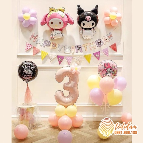 KUROMI - SET BÓNG SINH NHẬT CHO BÉ GÁI KÈM DÂY CHỮ SD-KC010
