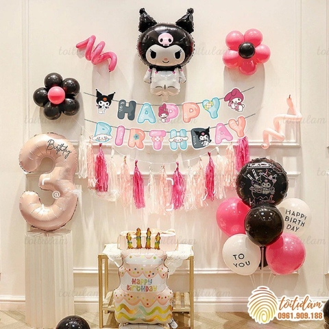 KUROMI - SET BÓNG SINH NHẬT CHO BÉ GÁI KÈM DÂY CHỮ SD-KC003