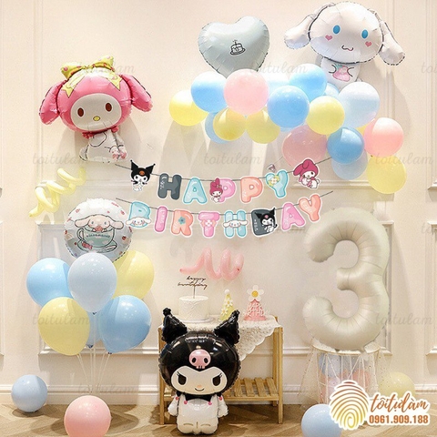 KUROMI - SET BÓNG SINH NHẬT CHO BÉ GÁI KÈM DÂY CHỮ SD-KC004