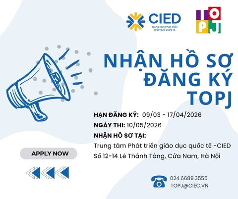 Thông báo nhận hồ sơ đăng ký dự thi năng lực tiếng Nhật TopJ kỳ tháng 5/2026