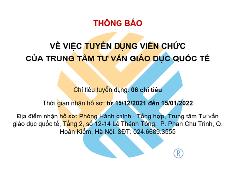 Thông báo về việc tuyển dụng viên chức của Trung tâm Tư vấn giáo dục quốc tế