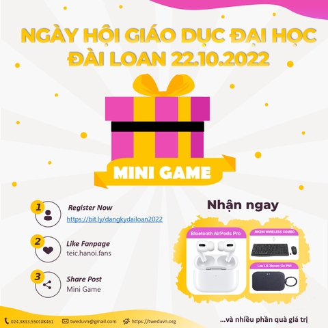 Phần quà hấp dẫn khi đăng ký và tham gia sự kiện Ngày hội Giáo dục Đại học Đài Loan 2022