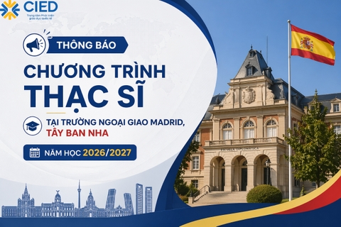 Thông báo Chương trình thạc sĩ tại Trường Ngoại giao Madrid, Tây Ban Nha năm học 2026/2027&nbsp;
