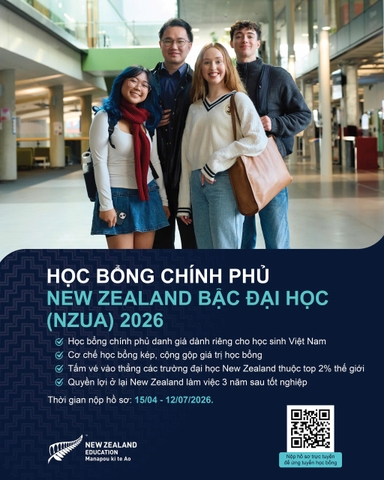 Thông báo Chương trình Học bổng Chính phủ New Zealand bậc đại học (NZUA) năm 2026
