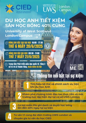 HỘI THẢO DU HỌC “Du học Anh tiết kiệm - Săn học bổng 40% cùng University of West Scotland London”