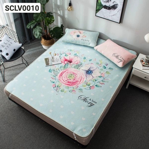 Chiếu Lụa Viscose Hàn Quốc - Mẫu Trái tim hoa(1,8x2m) - Mã: SCLV0010