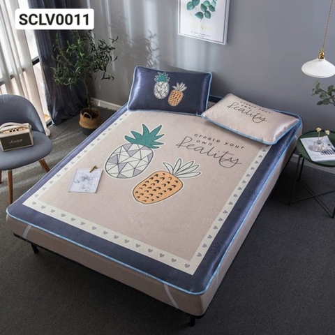 Chiếu Lụa Viscose Hàn Quốc - Mẫu Quả Dứa - Mã: SCLV0011