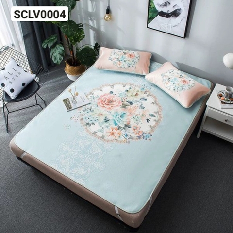 Chiếu Lụa Viscose Hàn Quốc - Mẫu Hoa Tròn  - Mã: SCLV0004