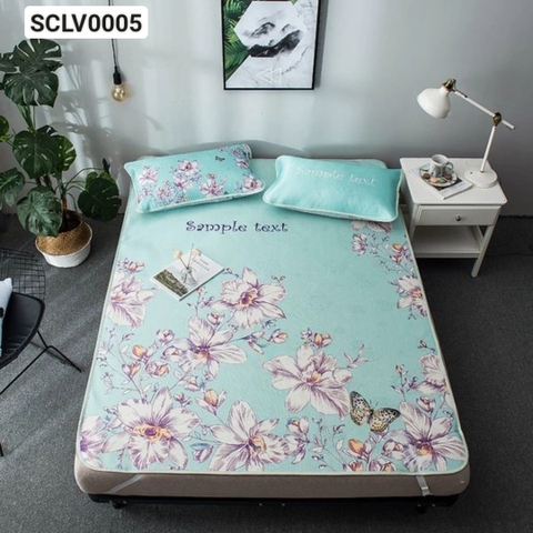 Chiếu Lụa Viscose Hàn Quốc - Mẫu Hoa Xanh mới(1,8x2m)  - Mã: SCLV0005