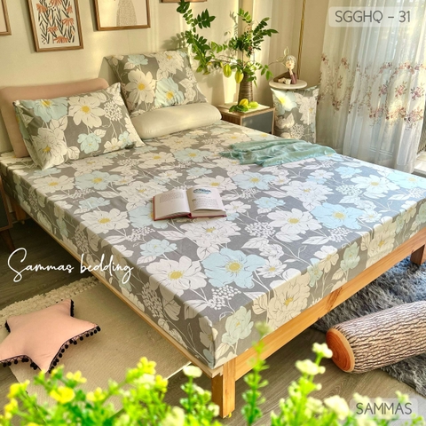Set Ga Gối Cotton Hàn - Hoa Nền Ghi - SGGHQ-31