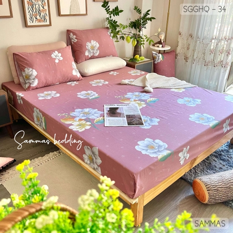 Set Ga Gối Cotton Hàn - Mẫu Đơn Nền Hồng - SGGHQ-34