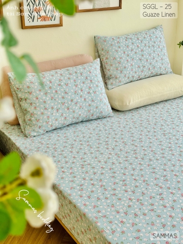 Set ga gối Linen - Hoa Hồng nhí - SGGL25