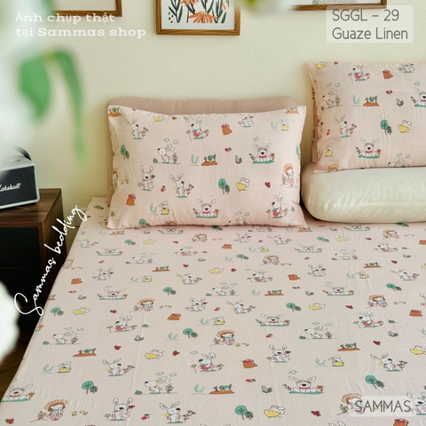 Set ga gối Linen - Cô bé váy hồng - SGGL29