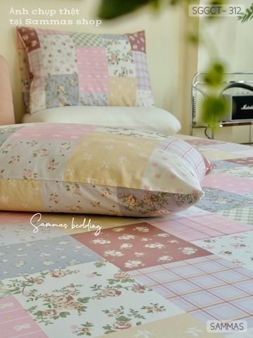 Set ga gối cotton - Quilt nơ hồng - SGGCT312