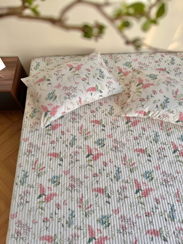 Set ga gối cotton silk Hàn - Cỏ hồng - SGGSH93