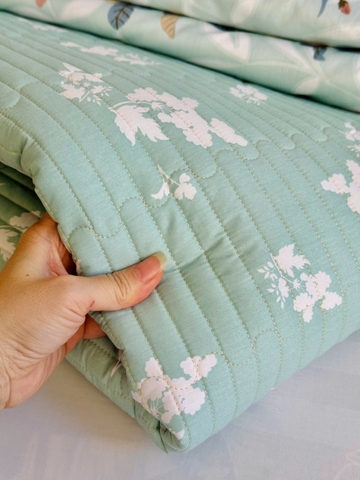 Set ga gối cotton silk Hàn - Hoa xanh ngọc - SGGSH95