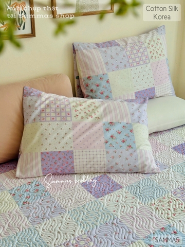 Set ga gối cotton silk Hàn - Quilt tím - SGGSH96