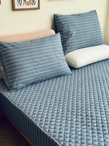 Set ga gối chần bông (Kẻ xám) - SGGCB319