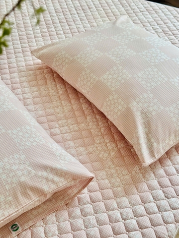 Set ga gối chần bông (Quilt hồng hoa nhí) - SGGCB327