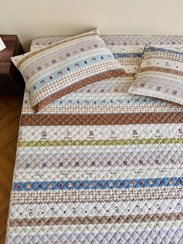 Set ga gối chần bông (Gấu cún thổ cẩm) - SGGCB338