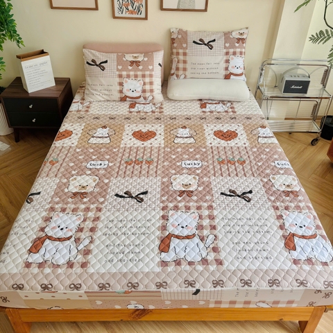 Set ga gối chần bông (Cún khăn nâu) - SGGCB343