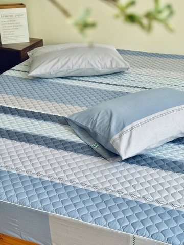 Set ga gối chần bông (Kẻ xanh) - SGGCB345