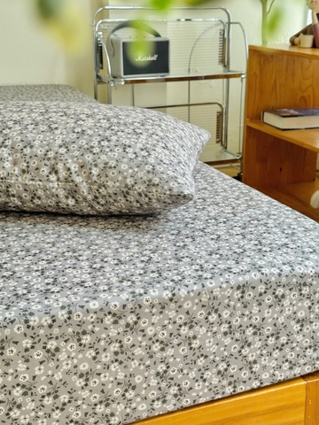 Set ga gối Linen - Hoa nhí xám - SGGL69