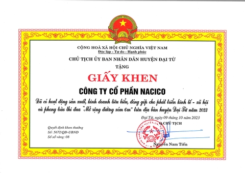 UBND HUYỆN ĐẠI TỪ THÁI NGUYÊN KHEN THƯỞNG