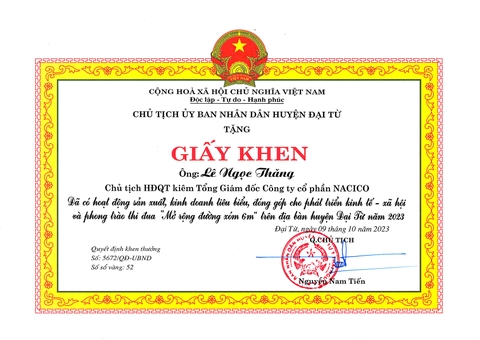 UBND HUYỆN ĐẠI TỪ THÁI NGUYÊN KHEN THƯỞNG