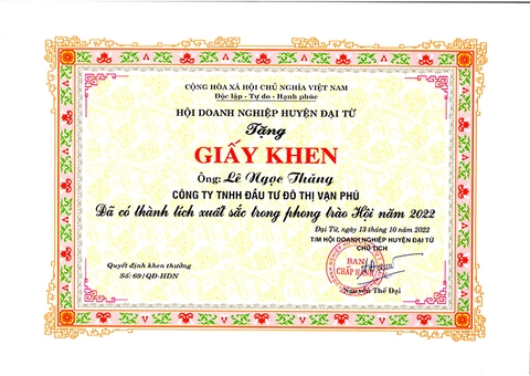 UBND HUYỆN ĐẠI TỪ THÁI NGUYÊN KHEN THƯỞNG