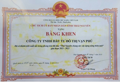 UBND TỈNH THÁI NGUYÊN KHEN THƯỞNG