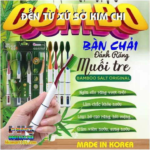SET 4 BÀN CHẢI MUỐI TRE HÀN QUỐC CHĂM SÓC RĂNG Ê BUỐT 