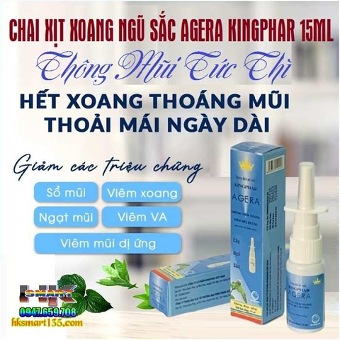 CHAI XỊT XOANG NGŨ SẮC AGERA KINGPHAR 15ML- THÔNG MŨI SÁT KHUẨN, CHỐNG VIÊM XOANG, VIÊM MŨI DỊ ỨNG CẤP VÀ MÃN TÍNH