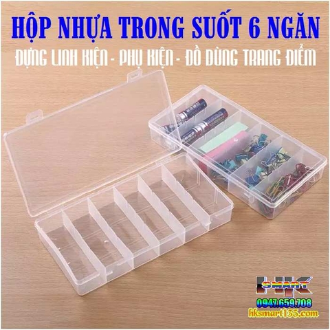 SET 2 HỘP NHỰA TRONG SUỐT 6 NGĂN ĐỰNG LINH KIỆN- PHỤ KIỆN- ĐỒ DÙNG TRANG ĐIỂM