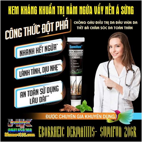 KEM KHÁNG KHUẨN TRỊ NẤM NGỨA VẨY NẾN Á SỪNG EBORRHEIC DERMATITIS- SUMIFUN 20GR- ĐẶC TRỊ NẤM ĐẦU GÀU NGỨA, VIÊM DA TIẾT BÃ CHĂM SÓC DA TOÀN THÂN