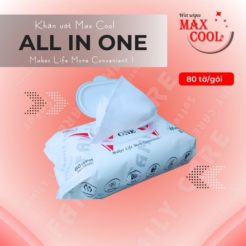 1 gói Khăn ướt Max Cool ALL IN ON Medium ( 80tờ) - không hương