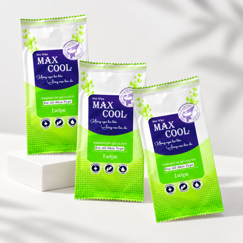 khăn ướt 1 tờ  MAX COOL - Vải chấm bi ( 18 x19cm)